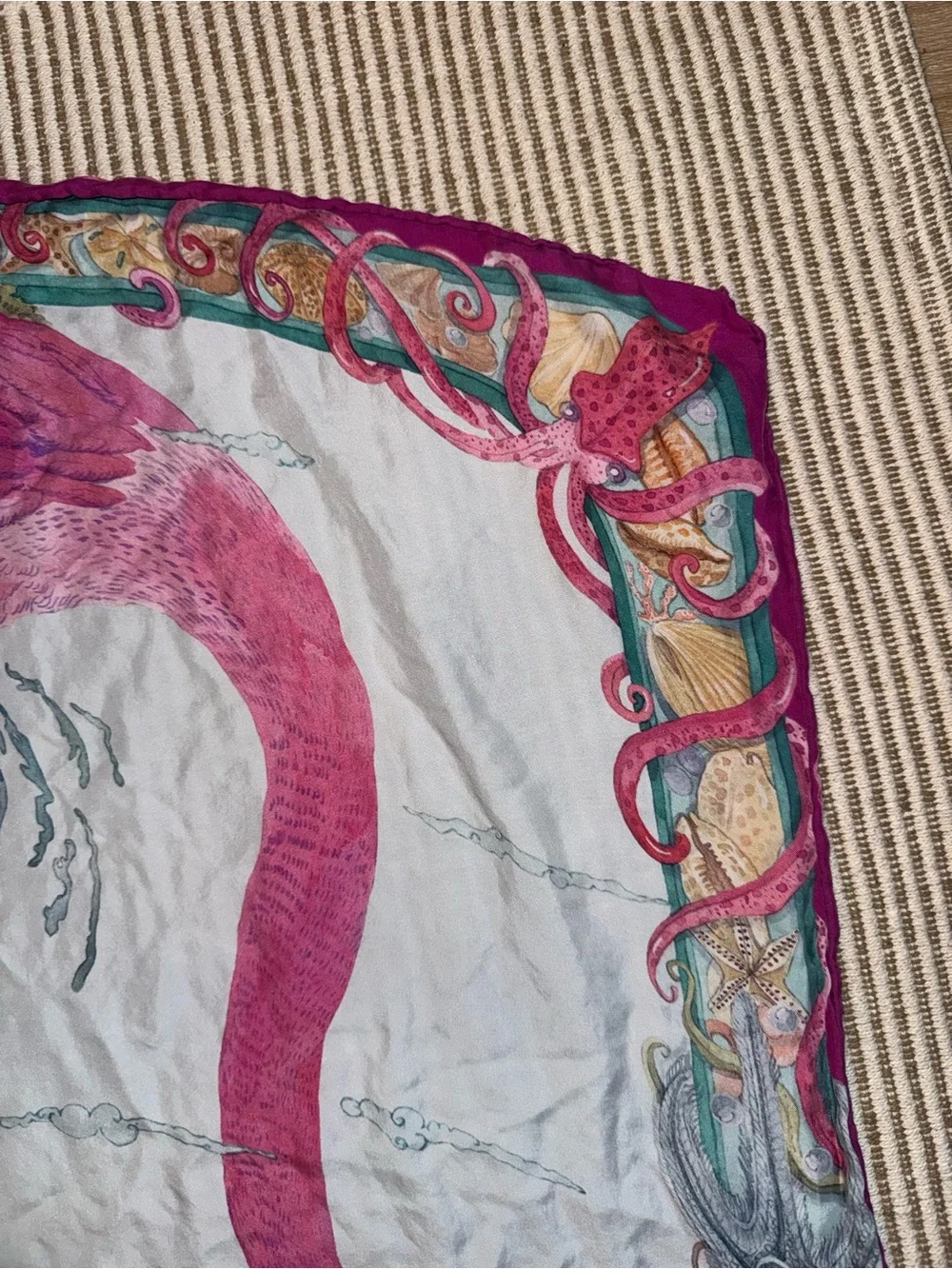 Sarah Flint Silk Scarf - Wild Waters Scarf 90 × 90 cm/ Fuchsia & Turquoise Si